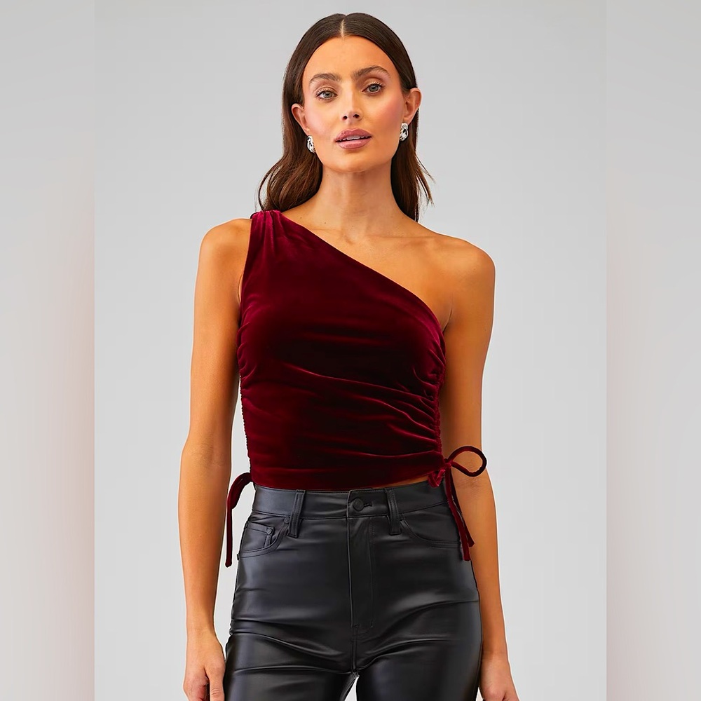 Amanda Uprichard Maroon Velvet One Shoulder Crop Top Sz M Summer Cocktail Party